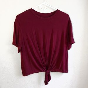 Cropped Maroon Tee with Tie